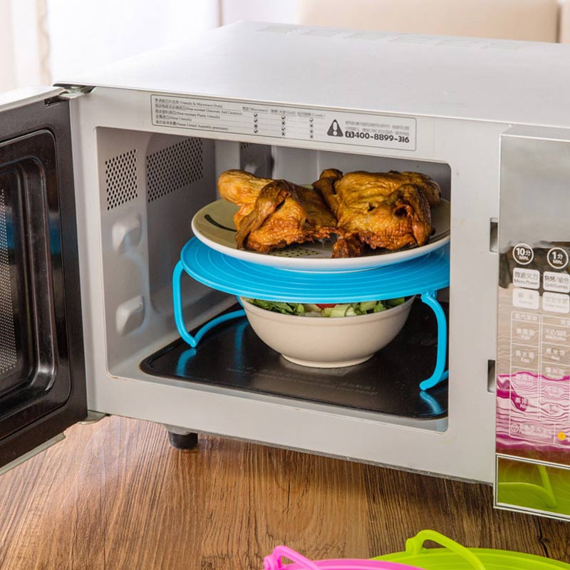 Multifunctional microwave oven heating layered tray rack dish rack grill cover kitchen tool accessories three colors optional