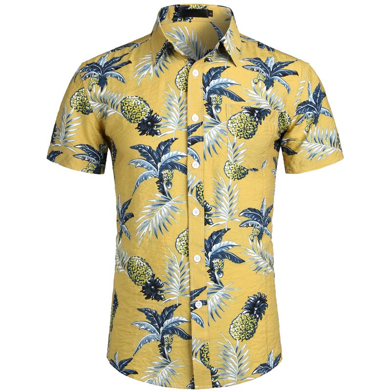 Chemise ananas blanc hommes été à manches courtes hommes plage Hawaii chemises chemises hawaïennes décontracté Chemise Homme Camisa Masculina XXL