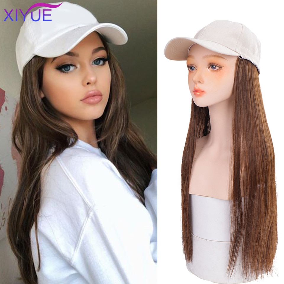 Long Synthetic Baseball Cap Hair Wig Natural Black Cap Hair Extensions Natural Wave Wigs Naturally Connect Hat Wig Adjustable