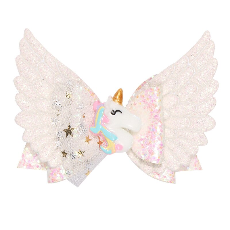 nouvelle licorne aile cheveux accessoires pour filles enfants princesse paillettes cheveux nœuds Clips à la main épingles à cheveux mignon enfants coiffure: 1