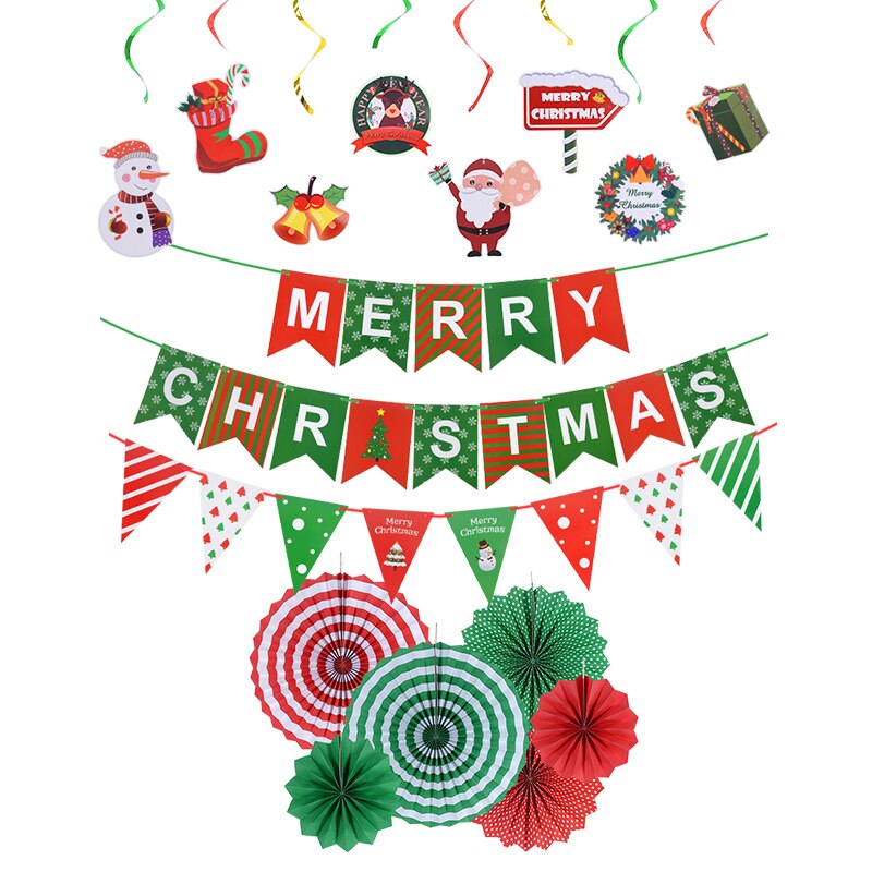 Buon natale zigolo striscione girandola di carta fan babbo natale pupazzo di neve alci spirale appesa ghirlanda festa di capodanno decorazione fai da te