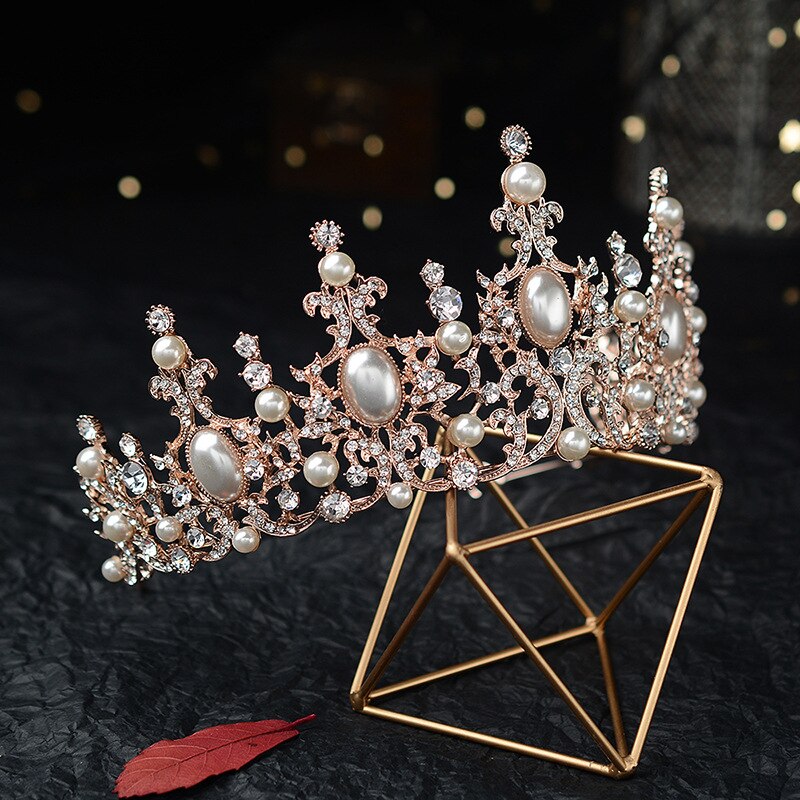 Barroco luxo prata chapeado pérolas de cristal tiaras nupcial coroa strass pageant diadem cz hairbands casamento acessórios para o cabelo