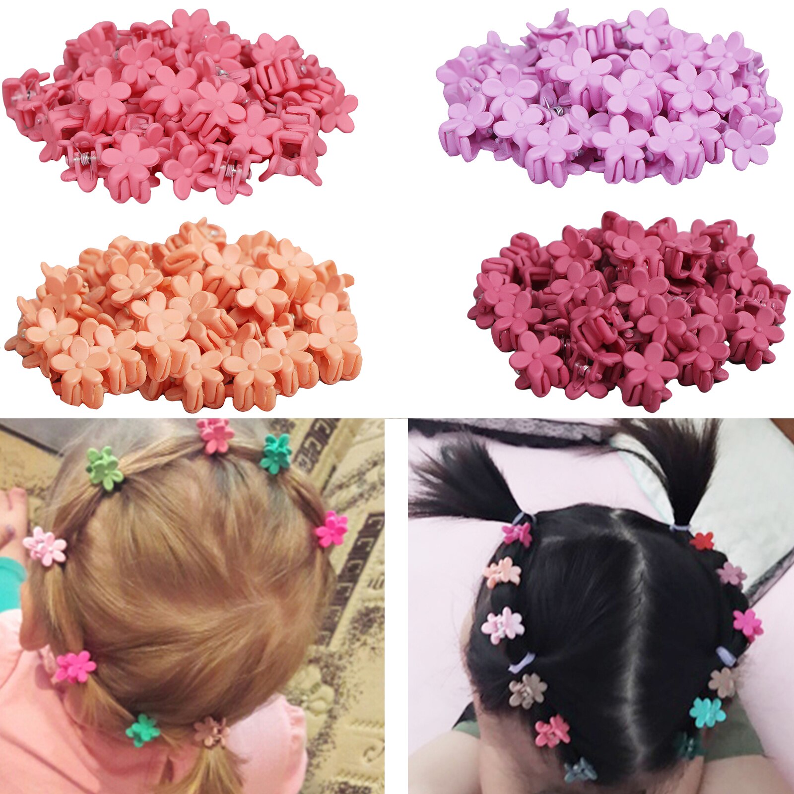 10 Pcs/Set Baby Girls Mini Hair Jaw Clip Cute Candy Pink Mixed Color Flower Hair Claw Children Hairpin Hair Accessories