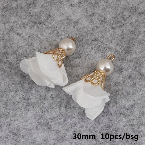 10 stücke 30mm Gold Caps Tuch Stoff Blume Perle Quasten Für Armband Halskette Schmuck Machen DIY Ohrring Erkenntnisse: White