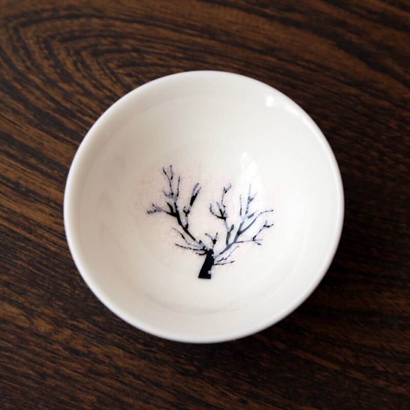 Japanese Ceramic Magic Cherry Blossoms Teacup Cold Temperature Color Changing Flower Display Sake Cup Kung Fu Small Tea Bowl