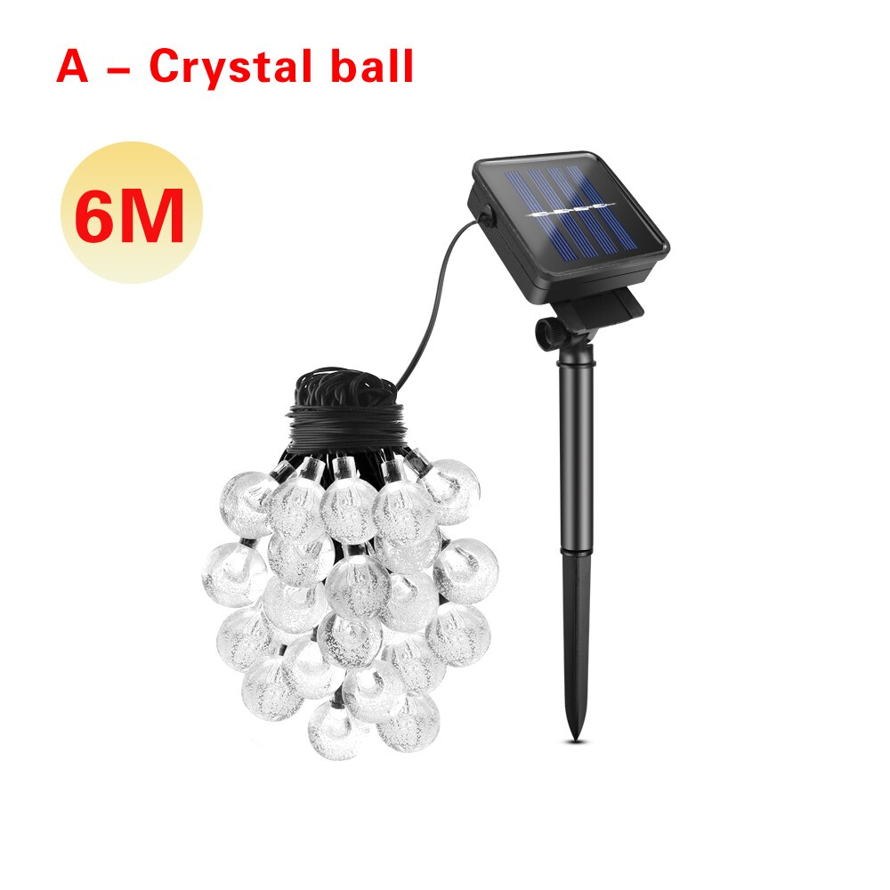 Auringonvalolla toimiva aurinkovalo rgb led nauha 6m 7m 12m 22m merkkijono valo led keiju puutarhavalaisin tee itse sisustus kodin lampara ulkovalaisin: A-kristallipallo 6m / Valkoinen