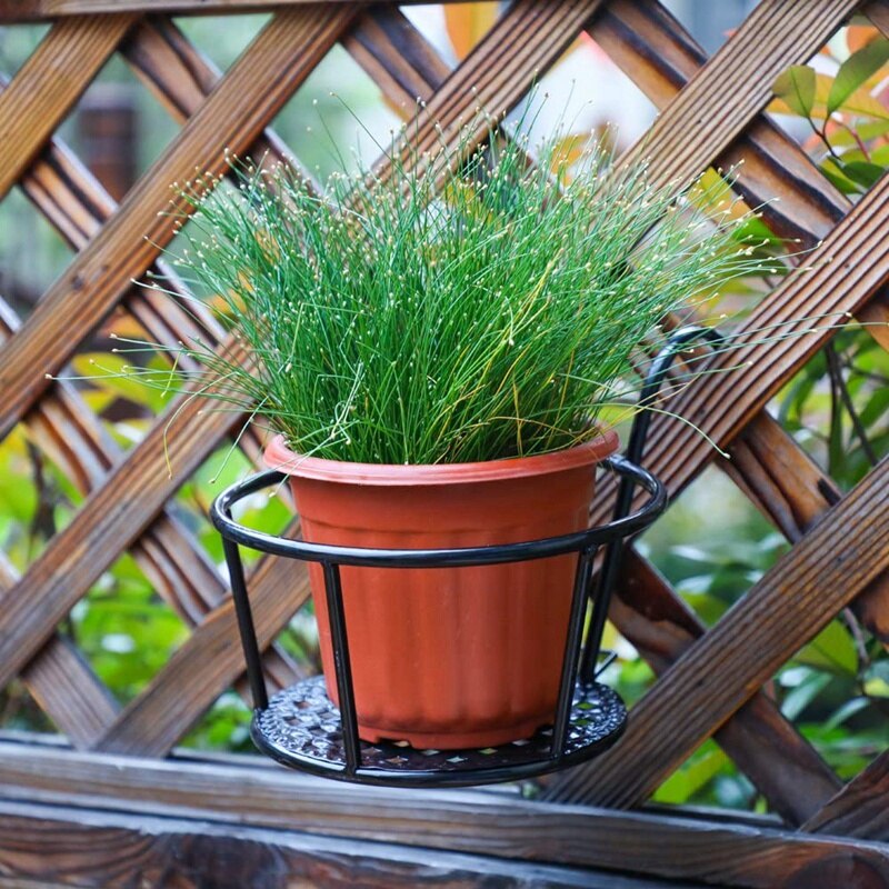 Iron Art Opknoping Manden Bloempot Houder Over De Rail Metalen Hek Plantenbakken Monteren, pack Van 3 (Zwart)