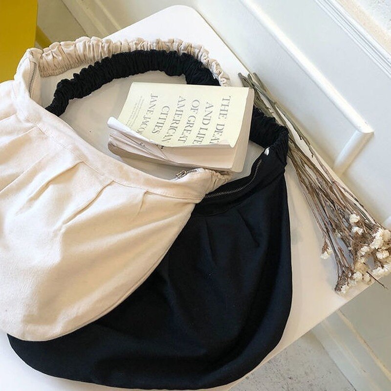 Segeltuch-schultertaschen für damen, studentinnen, crossbody-taschen, lässig, geräumig, schlicht, einfarbig, plissiert, stylisch, harajuku-schick