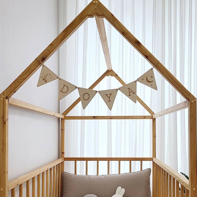 HX5D – étiquettes en tranches de bois naturel avec corde, lettres en bois de tilleul, bannière suspendue, décoration de chambre d&#39;enfant, pendentif d&#39;anniversaire, 1 ensemble