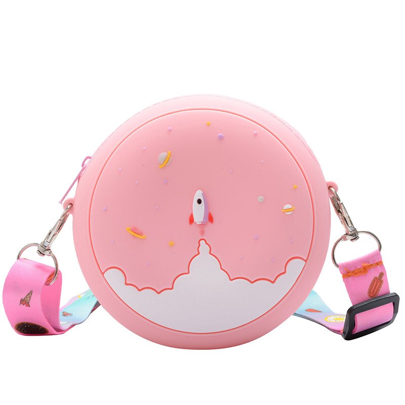 Donut Ronde Crossbody Bag Kid Peuter Meisje Kinderen Schouder Handtas Verstelbare Riem Reizen Regenboog Gedrukt Pocket Pack: Pink sky