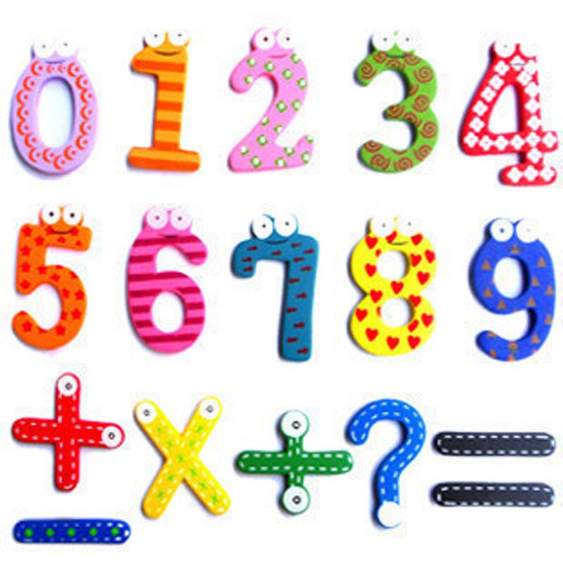 1 sæt træ køleskab magnet køleskab klistermærker tegneserie alfabet tal farverige børn legetøj til børn baby uddannelsesmæssige: 15 stk. tallsymbol