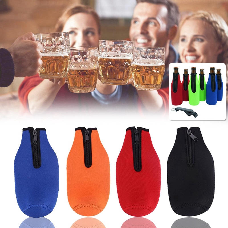 1 st ölflaska svalare ärmar dragkedja hållare neopren ärm isolerad för 12oz 330ml flaskor täcka svalare födelsedagsfest