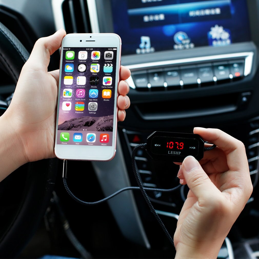 LESHP Wireless FM Transmitter Radio Car Kit for Smart Phones bundle with 3.5mm Audio Plug and Car Charger