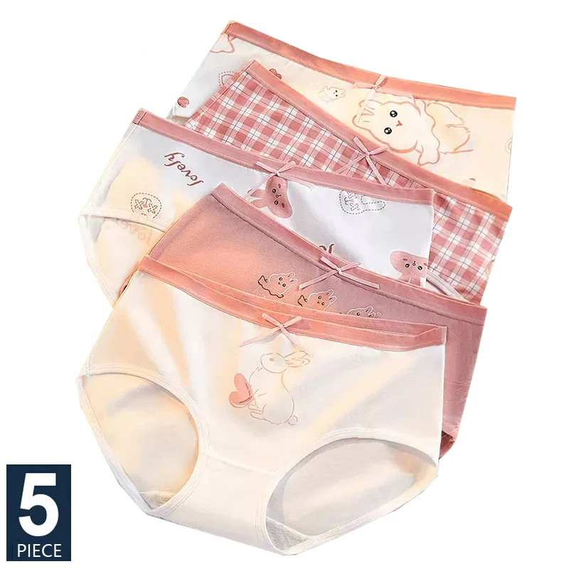5 uds. Calzoncillos con estampado bonito para chicas jóvenes, bragas de algodón, ropa interior transpirable para mujeres, calzoncillos sexis de tiro bajo para mujeres, lencería femenina