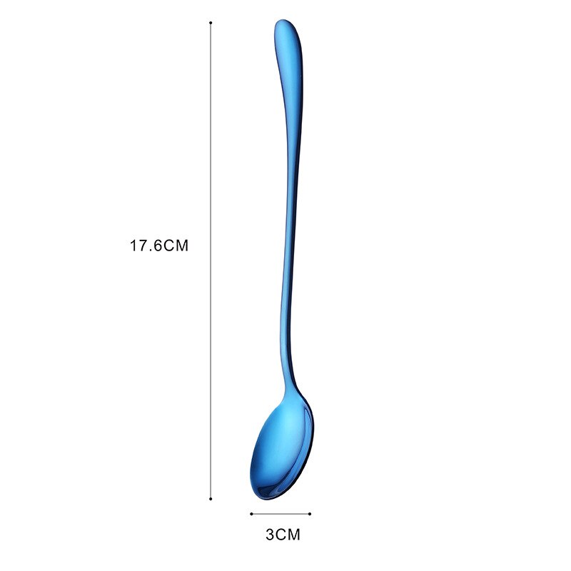 Colorful stainless steel dinner spoons, metal laddle long handle soup spoon, cooking, kitchen table spoon, soup scoop, dinner: Blue Round