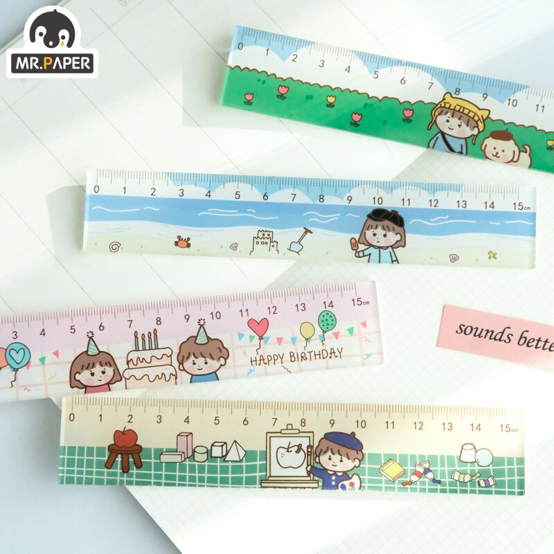 Mr.paper-reglas de colores acrílicos de 16cm, 4 diseños, reglas para dibujo, bricolaje, multifunción, para niños, estudiantes, oficina, escuela, papelería