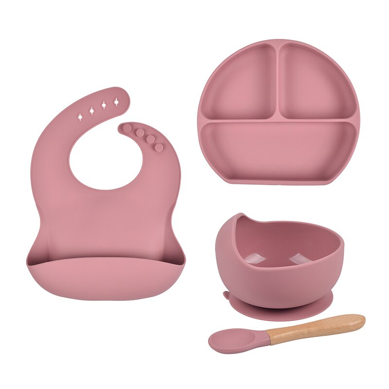 Juego de cuencos de silicona para bebé, juego de platos y cucharas sin BPA, vajilla para niños, plato de alimentación de succión antideslizante, platos de cena para niños, 4 unids/set: Y19