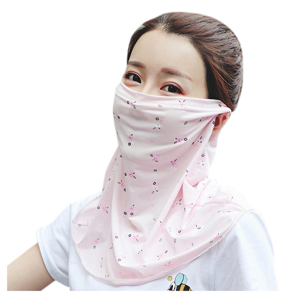 Novedad de verano de máscara cortaviento bufanda de las mujeres pantalla solar Casual cuello bufanda máscara impresión delgada pañuelos envoltura al aire libre suave chales: Pink