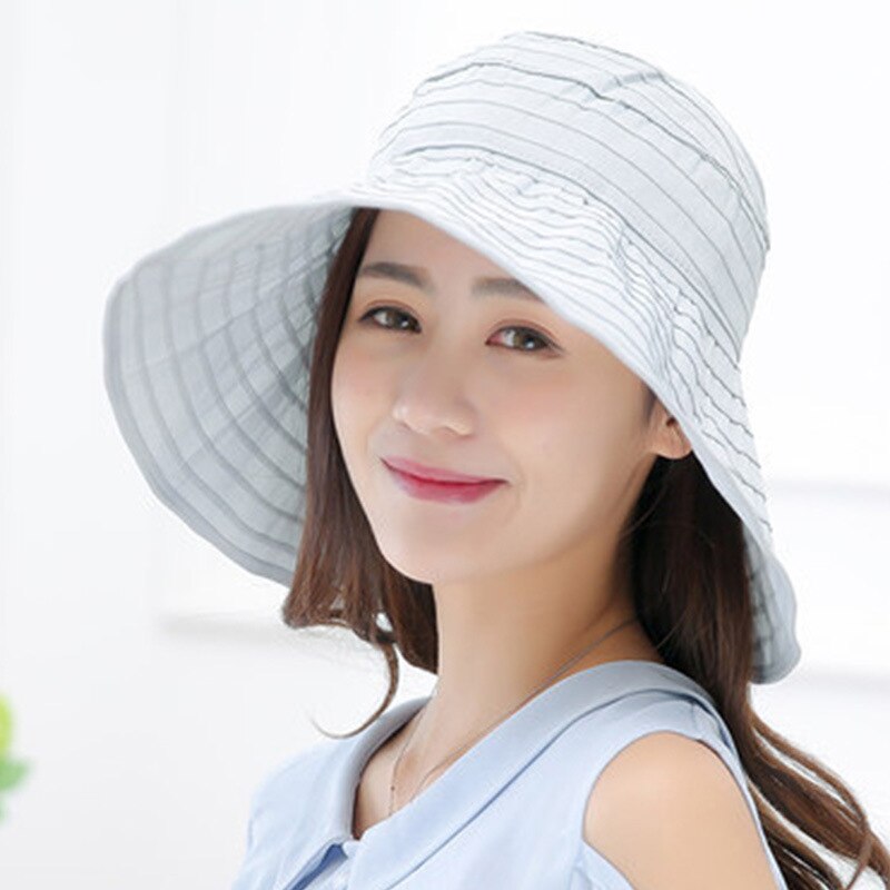 Sombrero de Sol de ala grande para mujer, gorra de playa a rayas, transpirable, protección UV, informal: 6