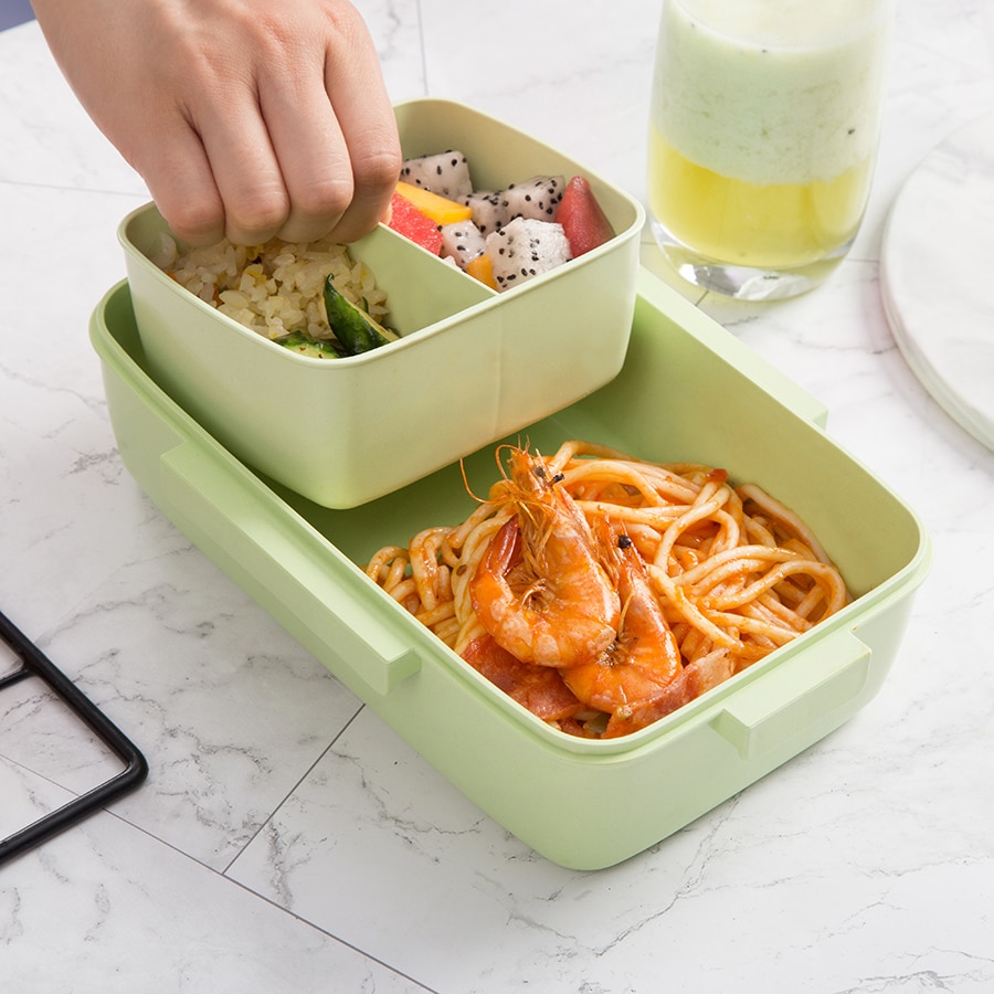 BPA Freies Mittagessen Box Umweltfreundliche Bambus Faser Material Tragbare Bento Box Microwaveble Lebensmittel Lagerung Container Für Büro Kinder