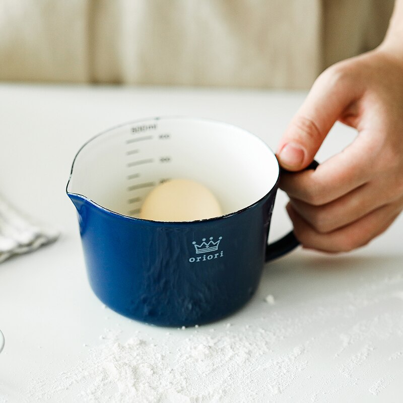 Japanische porzellan emaille messbecher mit skala griff haushalt wärme-beständig backen küche werkzeug kaffee Tee tasse