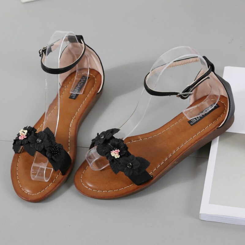 Calzado Mujer-sandales plates fleuries douces, chaussures de plage en cuir PU respirantes, grande taille, été, collection