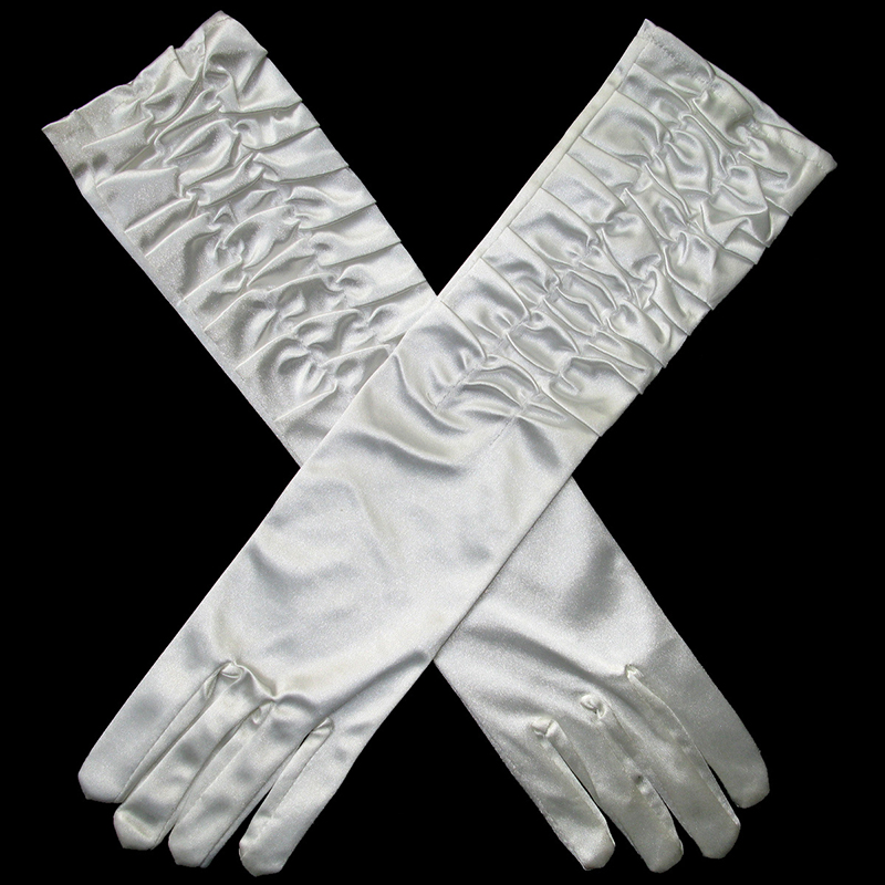 Gants longs en Satin extensible pour adulte, noir, blanc, rouge, gris, peau opéra/coude/poignet, Costume assorti pour femme: Beige