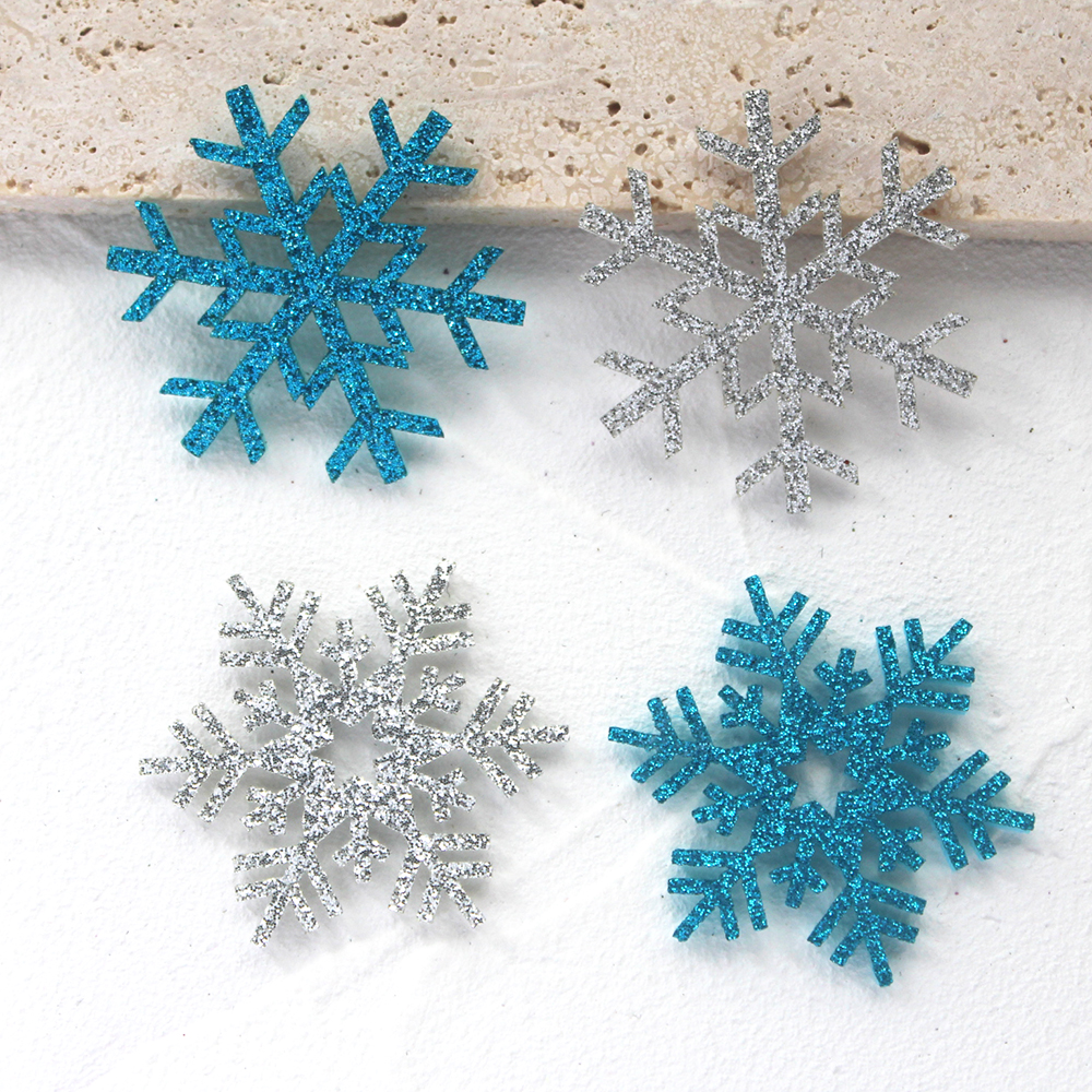 40Pcs 43Mm Glitter Sneeuwvlok Padded Applicaties Voor Diy Kerstboom Hoed Glas Windows Muren Stick-On Levert decor Patches