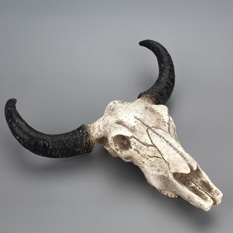 Resin Longhorn Cow Skull Head Wall Hanging Decor 3D Animal Wildlife Sculpture Figurines Crafts Horns For Home Halloween Decor