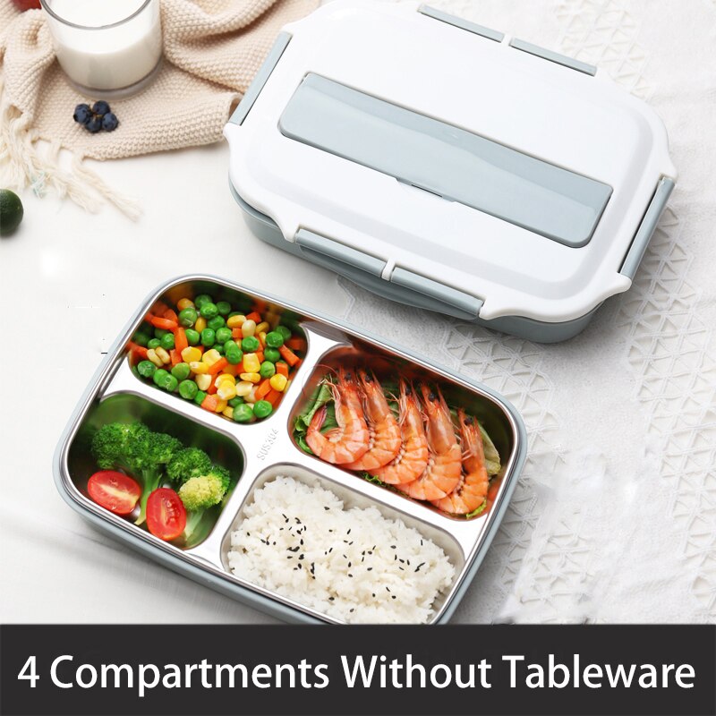 Stainless Steel Thermal Lunch Box Containers with Compartments Leakproof Bento Box Food Container Picnic Office School Lunchbox: blue no tableware-4