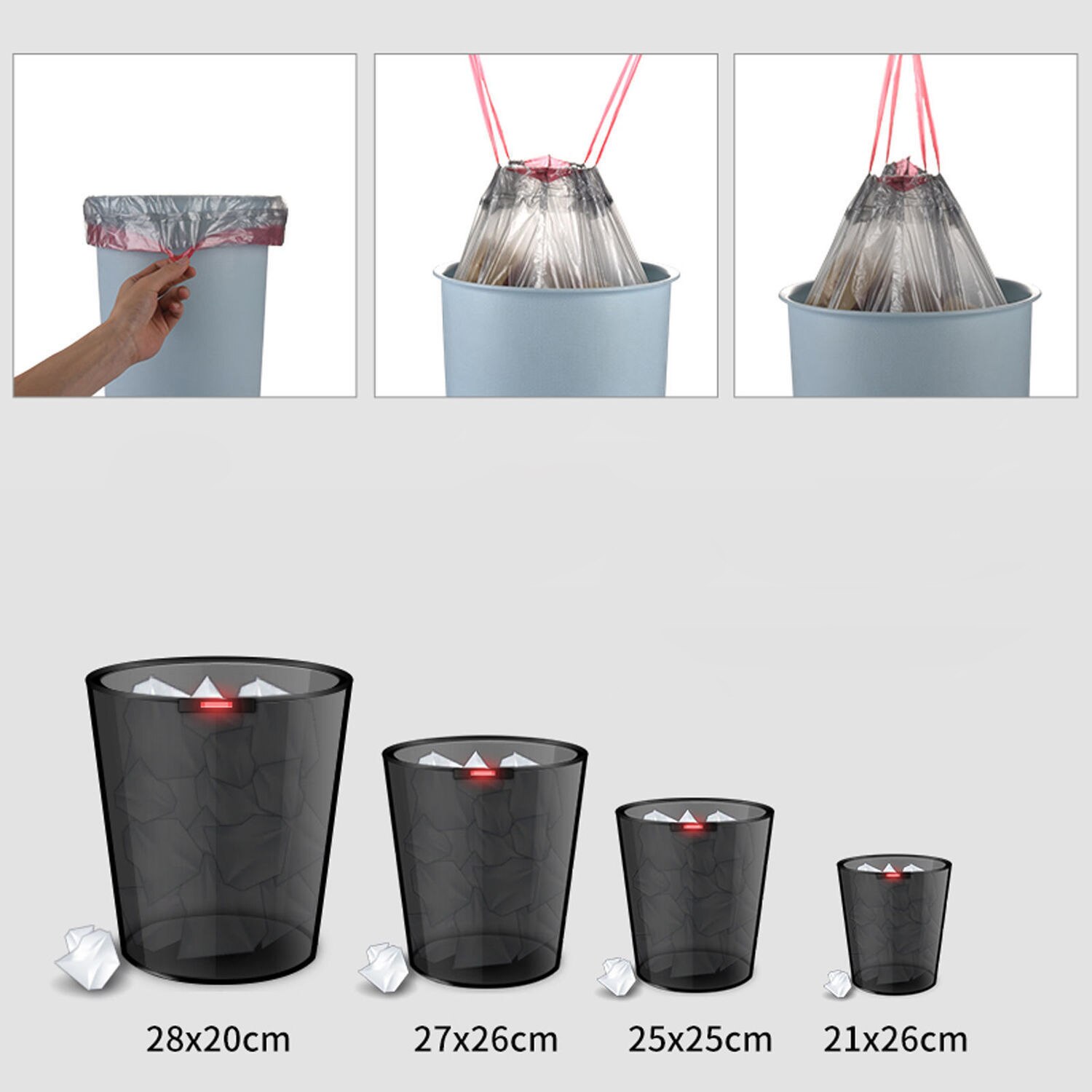 Sac poubelle à haute capacité, Portable, cordon de serrage, ménage cuisine, noir, jetable, épais, stockage de voiture