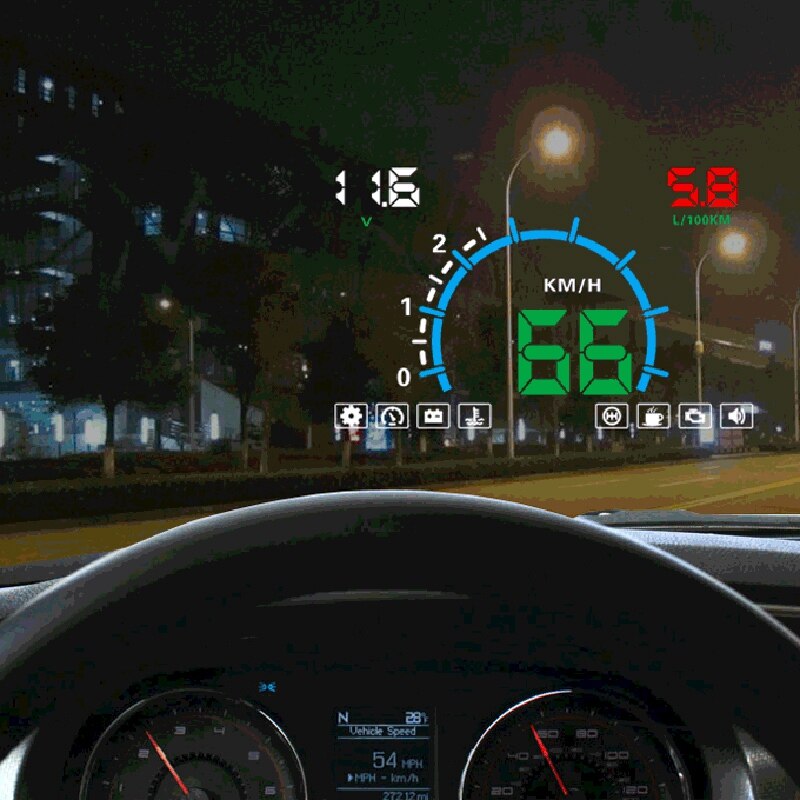 E350 5.8 auto head-up display windsn projector obd 2 auto rijgegevens snelheidswaarschuwing mph brandstofsnelheid