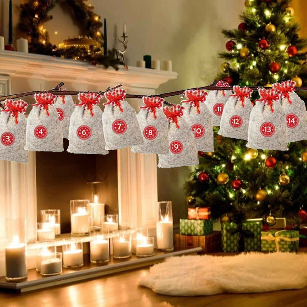 10*15CM Christmas Advent Calendar Felt Sack Bags for Christmas Countdown Christmas Advent Calendar Bags Set