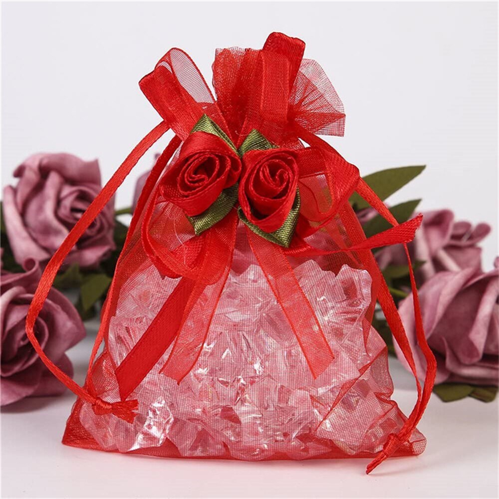 50 Stck Tulpe Gittergewebe Tasche Weihnachten Taschen Hochzeit ziehbar Organza Schleier -verpackung Taschen Günstige Beutel Taschen Mini Taschen