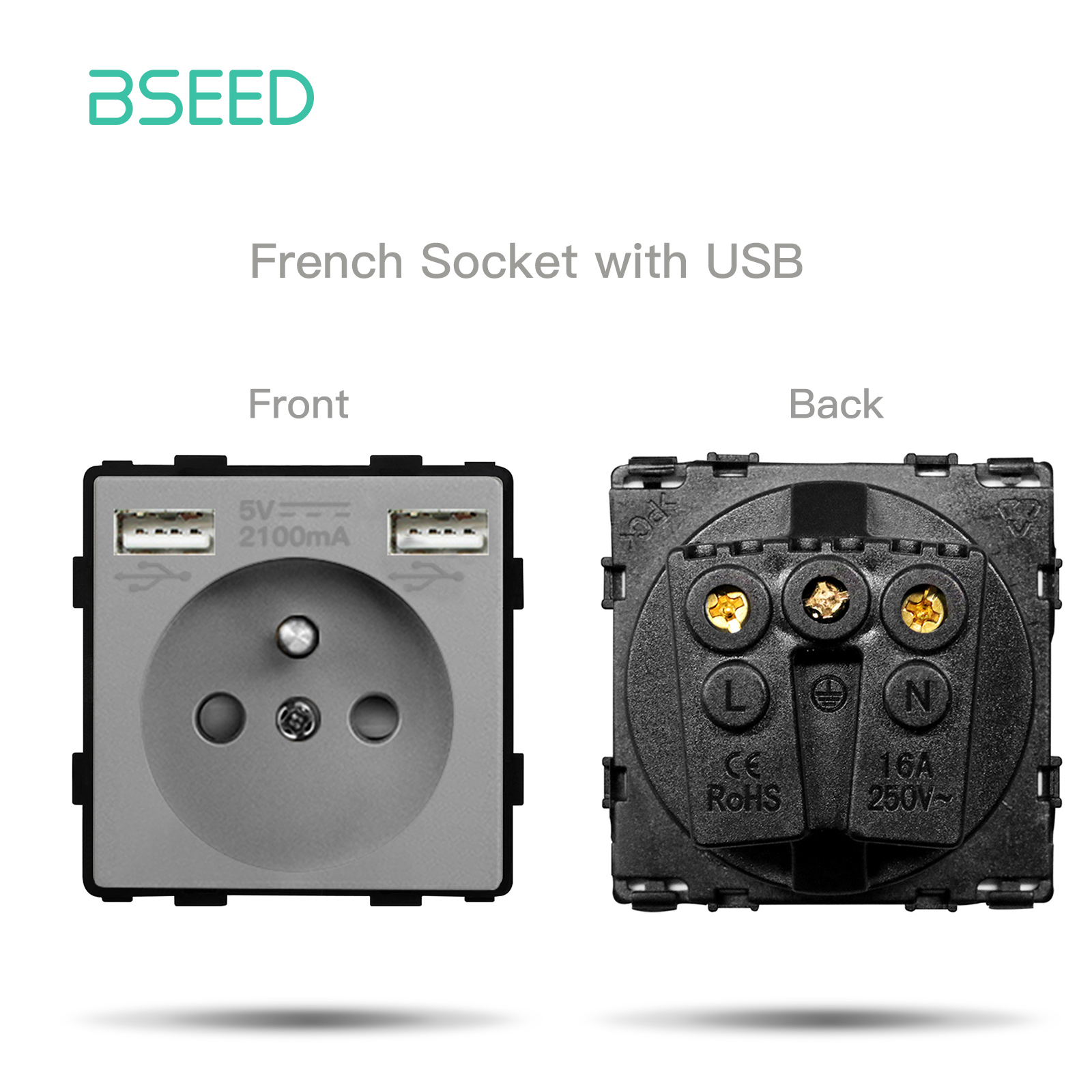 BSEED Mechanical Button Switches EU Socket TV ST CAT5 Double USB Sockets Function Parts Glass Socket Frames DIY Free Combination: TYPE5