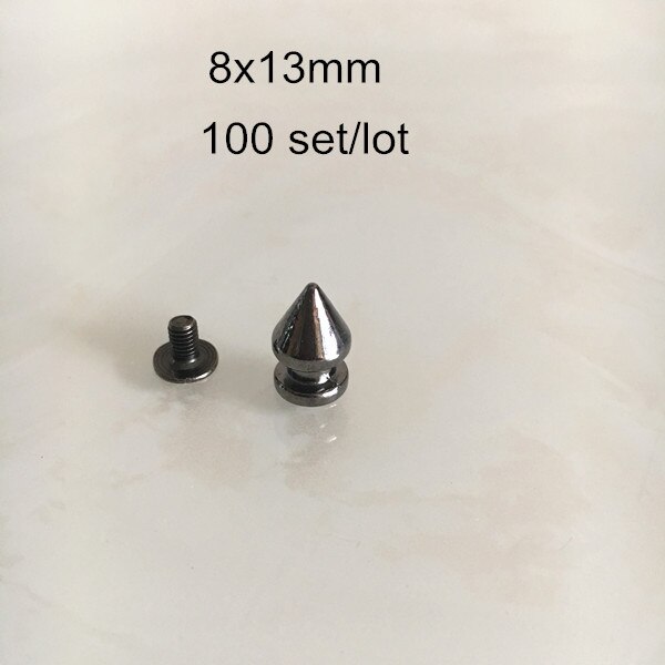 Ruuvata metalliset niittinastat, musta gunmetal punk rock piikkiniitti, luoti / härkäsarvi ruuvitappi, tee-se-itse-kengät, laukut, nahkakäsityöt: 8 x 13mm 100 setti