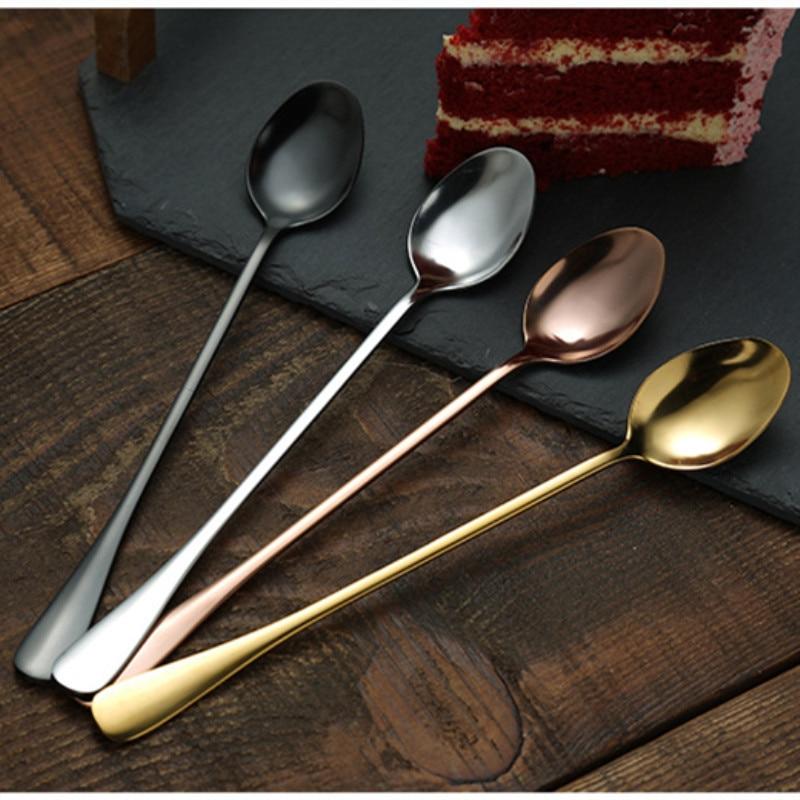 1pcs Stainless Steel Coffee Spoon Long Handle Tea Spoons Dessert Spoon Ice Cream Spoon Kitchen Drinking Flatware: 1pcs random color