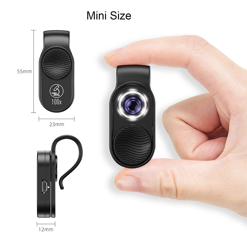 Apexel APL-MS001 mini portátil smartphone microscópio 100x ampliação embutido luz led com clipe universal