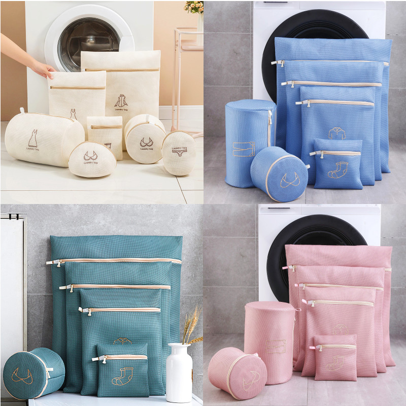 Conjunto de bolsa de lavandería bordada, bolsa para lavar ropa interior, sujetador, bolsas de lavado, cesta de lavandería de malla de poliéster, Kits de lavado plegables para el hogar, 1 Juego
