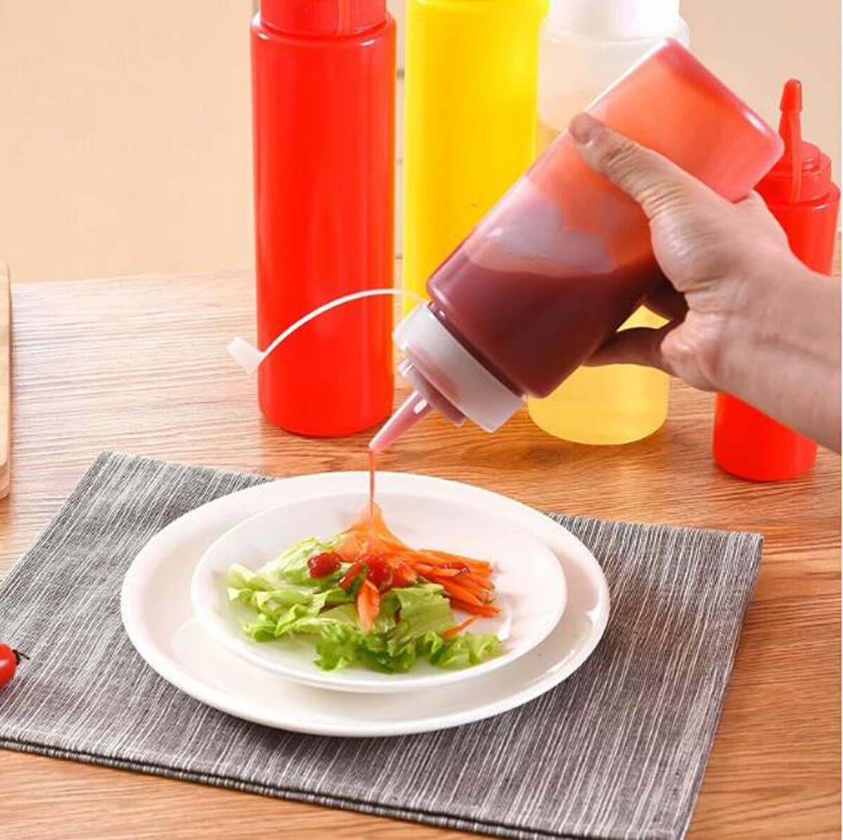 240-1000Ml Plastic Squeeze Saus Fles Squeeze Kruiderij Dispenser Restaurant Saus Ketchup Salade Fles Keuken Benodigdheden