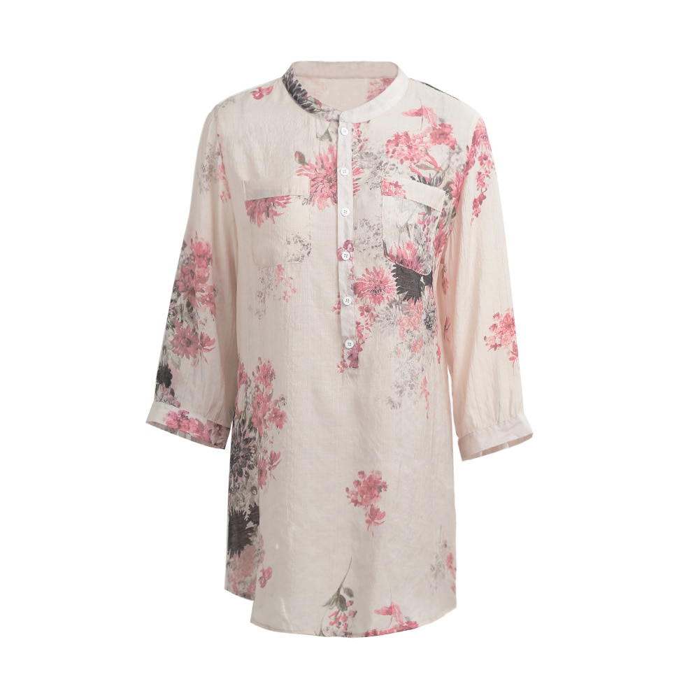 Blusa vintage con estampado floral para mujer, blusa informal de talla grande, de manga 5xl 3/4 para otoño, blusas largas