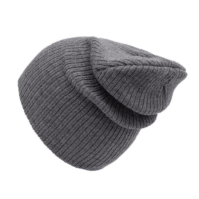 Höst vinter mjuk stickad mössa dam keps dam bomull skullies & beanies enfärgad taklist hattar kvinnlig solid huva: Grå