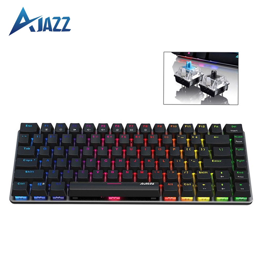 Ajazz AK33 clavier mécanique filaire clavier de jeu USB 82 touches bleu/noir commutateur rvb/1 couleur clavier rétro-éclairé pour PC Gamer