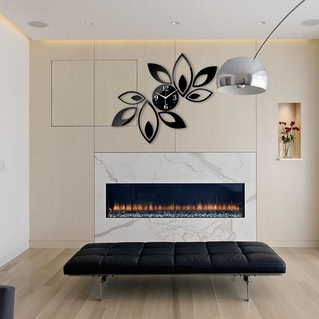 Removable DIY 3D Acrylic Clock Mirror Lotus Wall Sticker Mural Decals Black