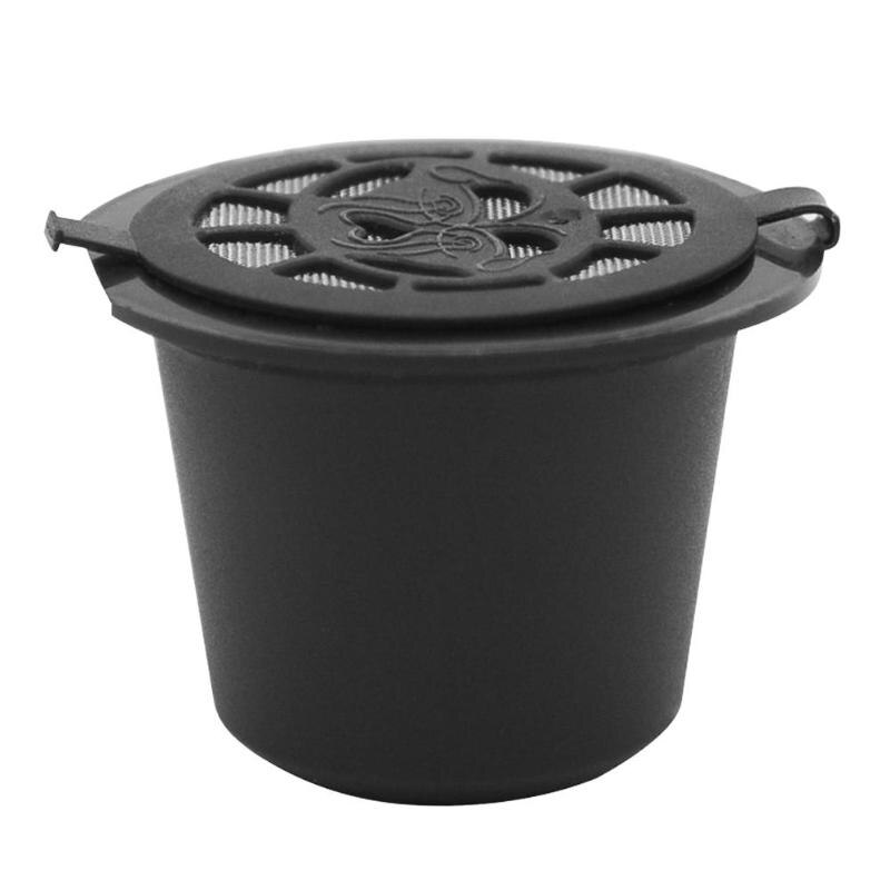 3 pakke genopfyldelig genanvendelig kaffekapsel med 1pc plastikskedefiltre køkken tilbehør holdbart genanvendeligt nespresso kapsler: Sort