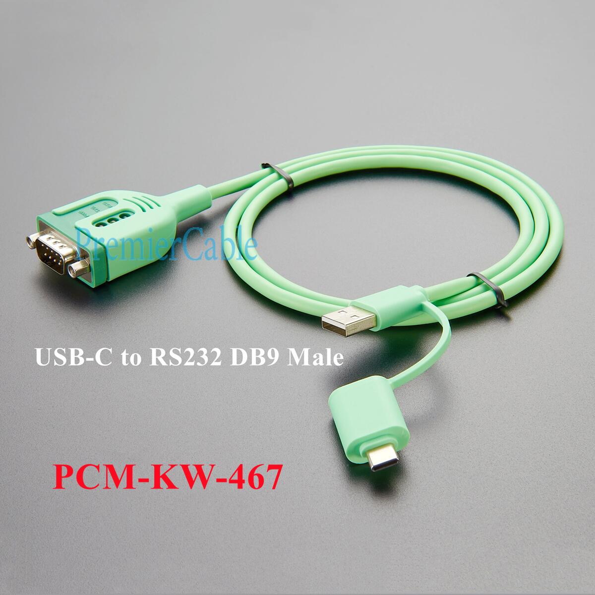 USB To RS232 Serial Cable USB Type C to RS232 DB9 Male Serial Port Adapter Cable with FTDI Chipset Type A to RS232 Converter: green