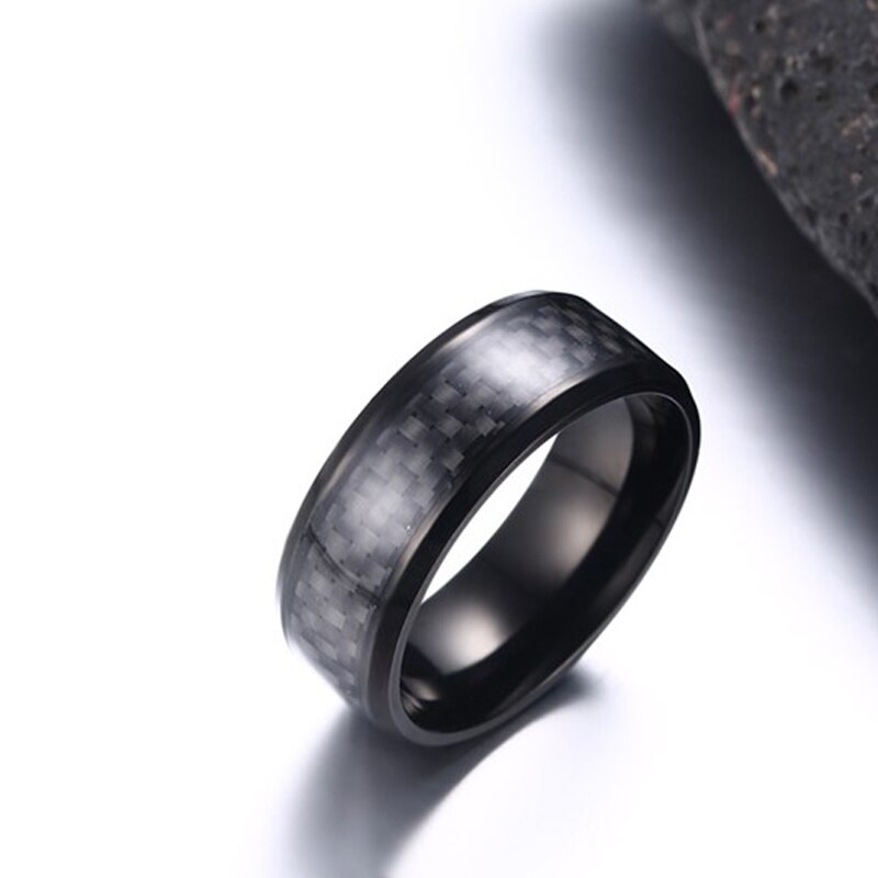 Meaeguet ringe i rustfrit stål sort kulfiber indlagt engagement bryllup herreringe smykker 8mm brede