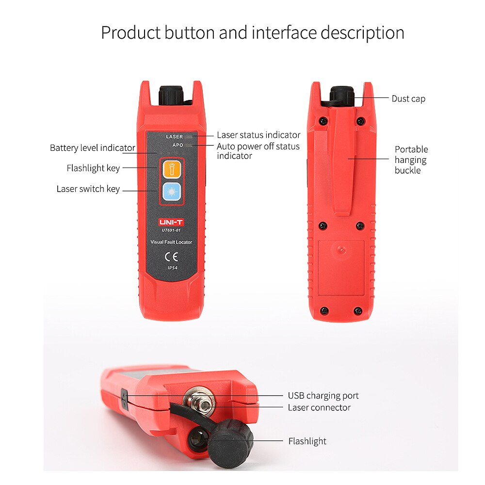 UNI-T UT691 Visual Fault Locator 15 Km Red Light Pen Optical Fiber Tester Red Light Source Test