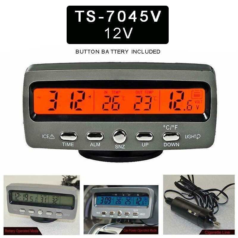 12V Auto Voltmeter Klok Met Led Backlight Indoor/Outdoor Thermometer Monitor Volt Meter Auto Vervanging Onderdelen