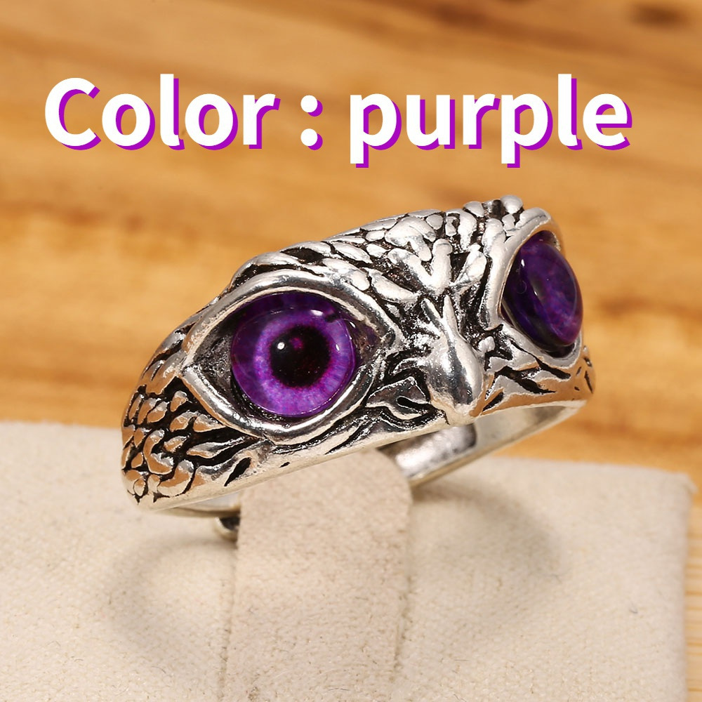 Charm Vintage Uil Ring voor Mannen Vrouwen Schattige Dieren Uil Jeugd Gothic Ringen Sieraden Accessoires: Paars